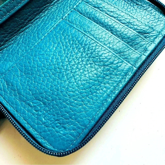 Brighton Wallets - Etsy Vintage Brighton Teal Patent Leather/Nylon Small Zip Around Wallet Crossbody